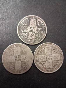 3x Queen Victoria Gothic Florin British Sterling Silver Coin - Picture 1 of 6