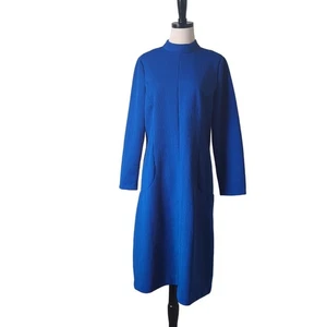 Vintage 70er Jahre Kleid Damen Etuikleid Blau Langarm Kragen Mod MCM Large - Bild 1 von 8
