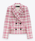 ZARA Textured Plaid Blazer Jacket Coat Pink White Double Breast Medium