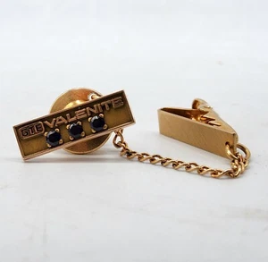 Tie clip pin marque GTE Valenite or jaune 10K Gold EMB cTo et saphirs 1,29 gr. - Imagen 1 de 5