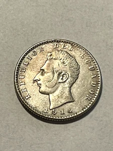 1914-TF Ecuador 2 Decimos/Philadelphia/Silver/Digs/VF #7356 - Picture 1 of 2