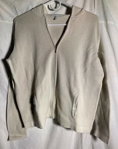 Vtg. Charter Club Full Zip Cotton Hooded Casual Jacket Women's Cream L - Picture 1 of 12