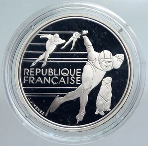 1990 FRANCE Speed Skating 1992 Olympics Proof Silver 100 Francs Coin i89947 - Picture 1 of 3