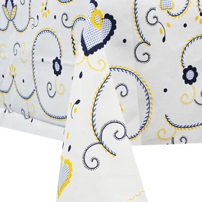 100% Cotton Yellow/Blue Viana Style Made in Portugal Tablecloth - Image 1 of 3