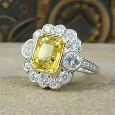 Art Deco Style Lab-Created Diamond Citrine Anniversary Ring 14K White Gold FN - Image 1 of 4