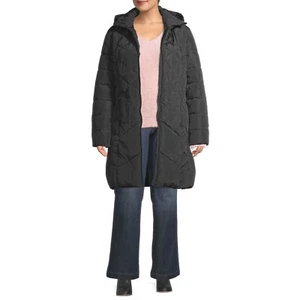 Big Chill Women's Plus Size Hooded Maxi Length Quilt Puffer, Black, 1X - Picture 1 of 9
