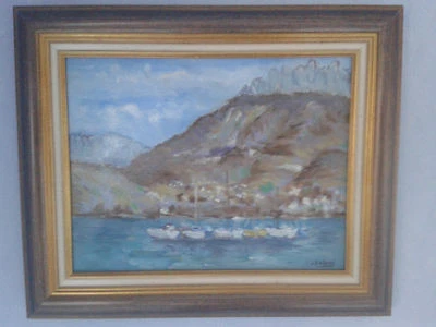 HUILE SUR TOILE DE LIN "LAC D'ANNECY" AVEC SON CADRE - Photo 1/4