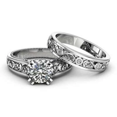 2Ct White Round Stone Engagement Wedding Ring Set In Solid 925 Sterling Silver - Image 1 of 2