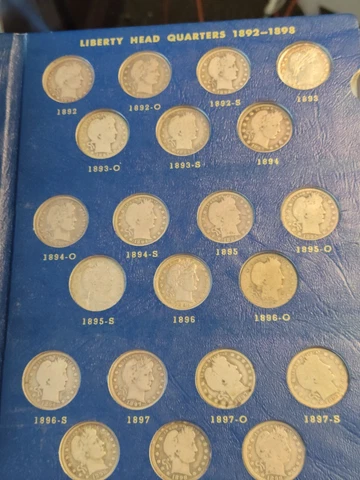 (70 coin BARBER QUARTER SET)1896-S DAMAGE MISSING 1901-S, 1913-S ,1907 & 1910 Cover