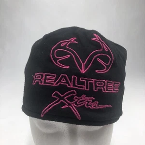 RealTree Xtra Knit Black Top Camo Border Beanie Hat -Pink LOGO- Reversible CAP. - Picture 1 of 4