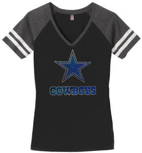 Women's Dallas Cowboys Football Ladies Bling V-neck Shirt (Size S-4XL)