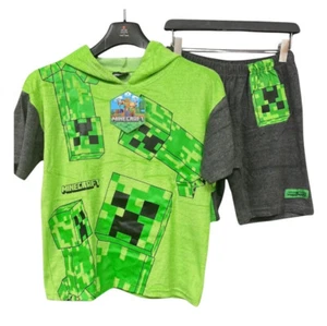 Jungen Minecraft Kapuzenoberteil und Shorts Frottee Set 2-teilig Creeper Alter 7-14 Jahre - Bild 1 von 1