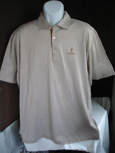 Peter Millar Lt. Brn./Wht. Striped 100% Cotton S/S Polo Shirt L "ESTANCIA" Logo - Picture 1 of 8