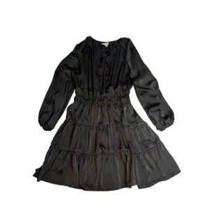 Ee:some Black Tiered Long Sleeve Dress M Tassel Tie Front Knee Length - Picture 1 of 7