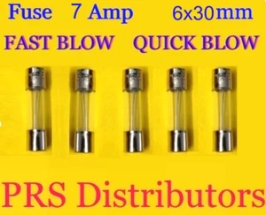 Fuse 7A 250V 6X30mm FAST BLOW QUICK BLOW Glass Fuse 7 Amp 5 pieces USA SELLER - Picture 1 of 3