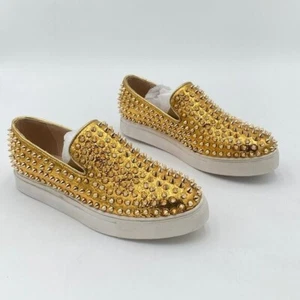 Women Fashion Studded Flat Loafers Shoes Round Toe Comfortable Slip On Rivets - Picture 1 of 6