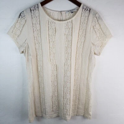 Blusa de encaje crema Cabi manga corta camisa para mujer talla mediana Foto 1 de 4