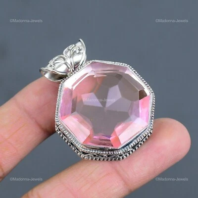 Oferta de San Valentín Octágono Natural Rosa Kuncita Vintage Colgante de Cumpleaños Plata 925 Foto 1 de 4