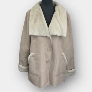 Signature Collection Fur Lined Faux Suede Jacket Taupe Large Winter - Bild 1 von 10