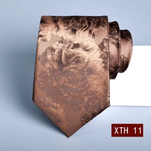New Classic Floral Solid Brown JACQUARD WOVEN 100% Silk Men's Necktie Tie - Picture 1 of 1