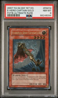 YUGIOH 1ST ED FOTB-EN014 ELEMENTAL HERO CAPTAIN GOLD ULTIMATE PSA 8 NM #88246094 - Image 1 of 2