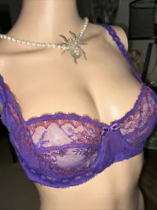 Savage x Fenty Balconette-BH Cord Spitze ungefüttert lila/orange Push-up 36B - Bild 1 von 13