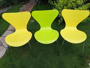 3 x Original Fritz Hansen Stühle Arne Jacobsen  1991  Gelb  Grün - Bild 1 von 17