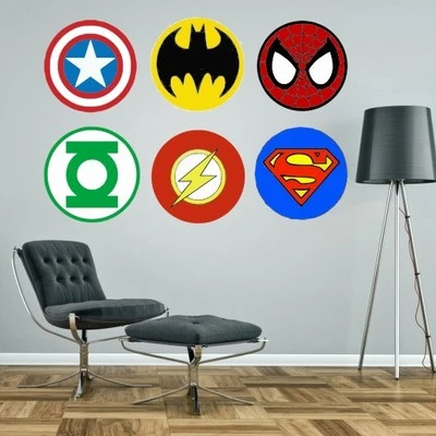 KAPOW BOOM GRAPHICS Superhéroes logotipos Superman Spiderman Batman pegatinas de pared kit calcomanías niños dormitorio