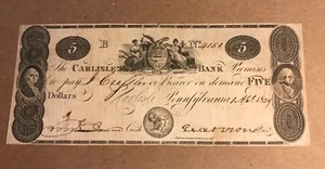 Carlisle Pennsylvania, banco Carlisle de $5 abril de 1829, en muy buen estado - Imagen 1 de 1