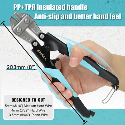 SHALL Mini Bolt Cutters 8"Heavy Duty Wire Cutter Heat Chain Fence Grip Rubber UK
