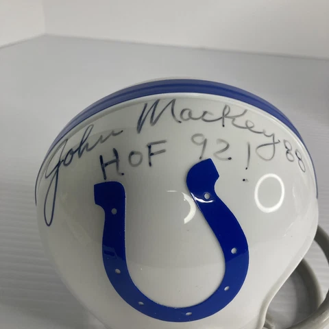 John Mackey Signed Mini Helmet Baltimore Colts HOF 92  Riddell Autograph Cover