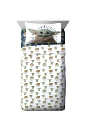 Star Wars The Mandalorian Baby Yoda Microfiber 3 Piece Twin Sheet Set - New - Image 1 of 4