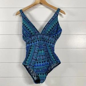 Miraclesuit Womens Gypsy Odyssey Wireless One Piece Swimsuit sz 10 Blue Slimming - Picture 1 of 9