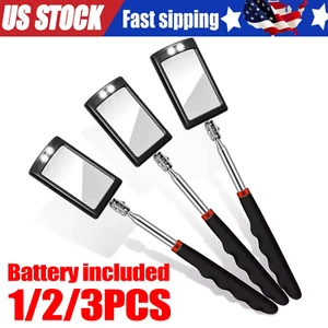 Inspection Mirror LED Lighted Mechanic Telescoping illuminate Swivel Extendable - Picture 1 of 12