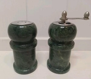 VTG Verigated Green Polished Marble Salt Shaker & Pepper Mill 4" - Picture 1 of 9