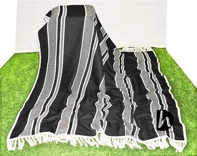 White & Black Sofa Couch New Soft Throw Indian Cotton Blanket Handmade Bedcover - Image 1 of 4