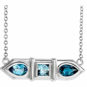 Blue Multi-Gemstone Geometric Bar 16" Necklace In Sterling Silver - Picture 1 of 3