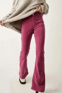 Free People Jayde High Rise Flare Corduroy Pants Size 27 in Brooding Magenta New