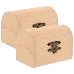 2 Pcs Solid Wood Treasure Chest Storage Box Small Boxes Stackable Child - Picture 1 of 12
