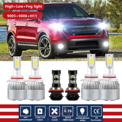 For Ford Explorer 2011 2012 2013 2014 2015 LED Headlight + Fog Light Bulbs Combo Foto 1 de 4