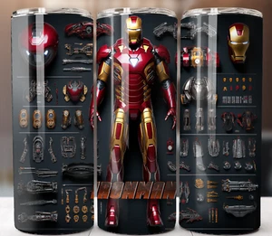 Iron Man Costume Suit 20oz Insulated Tumbler Stainless Steel Cup Mug Lid Straw - Picture 1 of 7