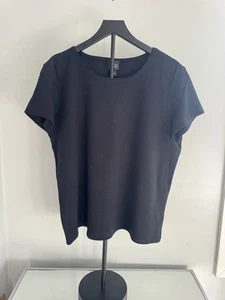 Eileen Fisher Black Cotton Tee XL Minimalist Soft Stretch Basic Top Travel - Picture 1 of 7