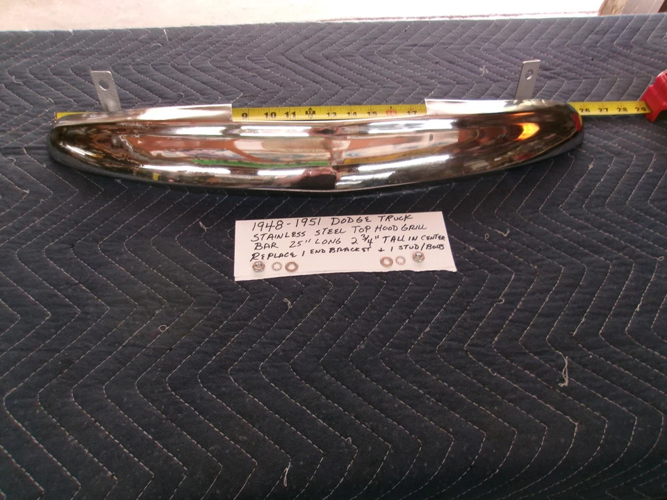 1948-1951 dodge truck b series top hood bar stainless steel - Image 1 of 4