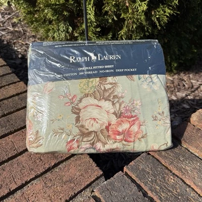 NEW Vtg Ralph Lauren Full Fitted Sheet Green Charlotte IV NOS - Image 1 of 4