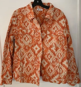 Denim & Co Print Jacket Size M Orange & Cream Color - Picture 1 of 12