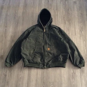Chaqueta con Capucha de Trabajo de Lona Verde Musgo Carhartt De Colección Talla L J130 MOS Envejecida - Imagen 1 de 11