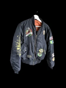 90’s Vintage Ed Hardy Embroidery Patch Bomber Med Black Y2K Christian Audigier - Bild 1 von 11