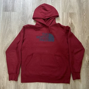 The North Face Mens Medium Pullover Hoodie Red Hooded Sweatshirt Cotton Blend - Picture 1 of 10