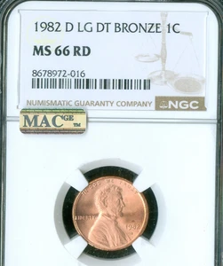 1982 D LARGE DATE BRONZE LINCOLN CENT MS66 RD MAC SPOTLESS CHERRY RED . - Picture 1 of 2