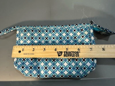 Modella Blue and White Geometric 7x5" Travel Makeup Cosmetic Bag Zip Closure - Image 1 of 4